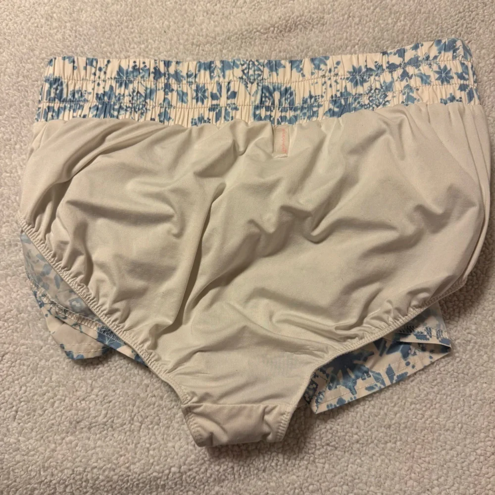 Free People FP Movement Get Your Flirt On High Rise Workout Shorts White Blue